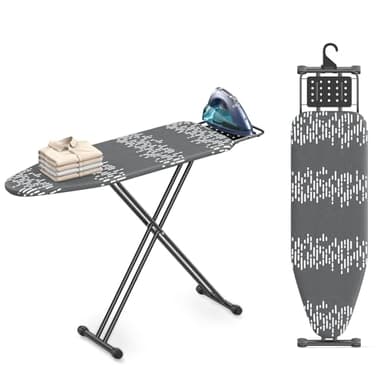 Ironing Board Full Size 54"x13" - Adjustable Height Foldable Iron Board with Iron Rest, Heat-Resistant Cover & Ultra Thick Padding - Heavy-Duty Sturdy Design, Space-Saving Ironing Table (Grey)