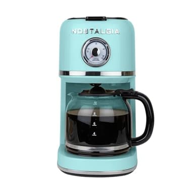 Nostalgia Classic Retro 10 Cup Coffee Maker - One-Touch Drip Brew, Reusable Filter - Anti-Drip, Auto Shutoff, & Time Display - Dishwasher Safe 50 oz Carafe - Aqua