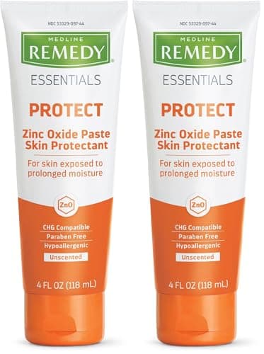 Medline Remedy Essentials Zinc Oxide Skin Protectant Paste (4 oz Tube), Unscented, Barrier, Incontinence Cream, Diaper Rash, Adults, Elderly, Hypoallergenic, Paraben Free (Pack of 2)