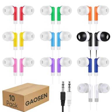 Gaosen 10 Pack Bulk Wired Earbuds for Classroom Students Kids, Multi Colored Class Set School Earphones for Children Toddler Teens Boys Girls and Adult