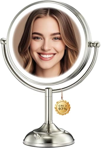 VESAUR 2026 Upgraded 20X lighted makeup mirror with magnification, 9" 1X10X Magnifying Mirror with 3 Color Modes & Adjustable Brightness, 5000mAh Rechargeable Vanity Mirror, 360° Swivel, Nickel, Gifts