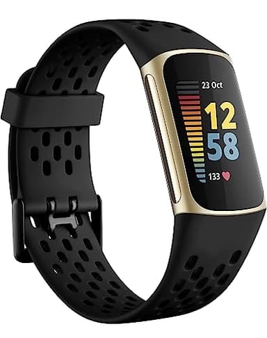 Getino Compatible with Fitbit Charge 6 Bands/Charge 5 Bands for Women Men, Soft Breathable Replacement Sport Strap Adjustable Wristbands for Fitbit Charge 6/ Charge 5 Advanced Fitness Tracker, Black