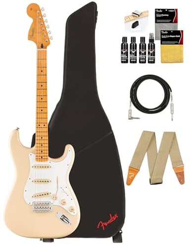 Fender Jimi Hendrix Stratocaster - Olympic White Bundle with Deluxe Gig Bag, Cable, Strap and Guitar Cleaning Kit