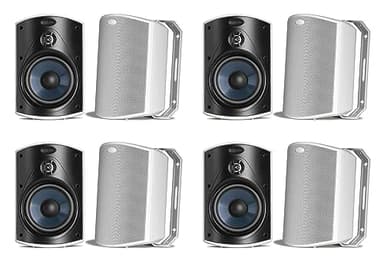 Polk Audio Atrium 4 Outdoor Speakers with Bass Reflex Enclosure | 8 Speaker Pack (4 Pairs, White) - All-Weather Durability | Broad Sound Coverage | Speed-Lock Mounting System | 4 Pairs (White)