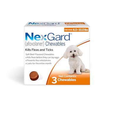 NexGard® (afoxolaner) Flea and Tick Protection for Dogs Oral Soft Beef Flavored Chewables, 4 to 10 lbs. (Orange Box) 3 Chews (3 Month Supply)