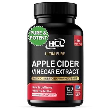 Apple Cider Vinegar Capsules 1500 mg Extract with The Mother - Extra Strength Raw Apple Cider Pills w Ginger Cayenne Cinnamon - Natural Detox Potent Digestion Cleansing System ACV Supplement
