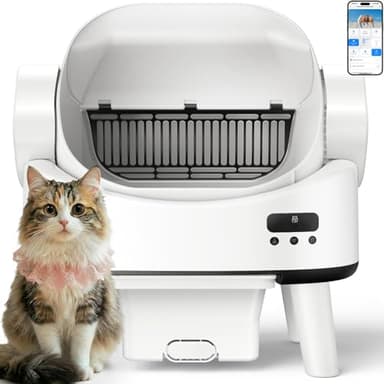 Linvivon Self Cleaning Cat Litter Box, Open-Top Automatic Robot Litter Box for Multiple Cats with App Control, Safety Sensors Protection, Includes Liners, Digital Screen, Washable Sifter &Cat Pedal