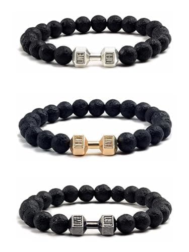 Long tiantian 3PCS Weighted Bracelets for Men Obsidian Cross Bracelet Dumbell Jewelry Gifts Triple Protection Bracelet for Men Women Birthday Gifts
