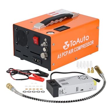 TOAUTO A5 4500Psi 30Mpa PCP Air Compressor,12V DC/110V AC PCP Airgun Compressor with Built-in Fan& Water/Oil-Free& One Button Start, with Adapter HPA Compressor for Paintball/PCP Rifle/Mini Scuba Tank