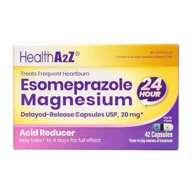 HealthA2Z® Esomeprazole Magnesium | Acid Reducer | 20mg | Delayed-Released Capsules USP | 24 Hours | Treats Frequent Heartburn (42 Counts)