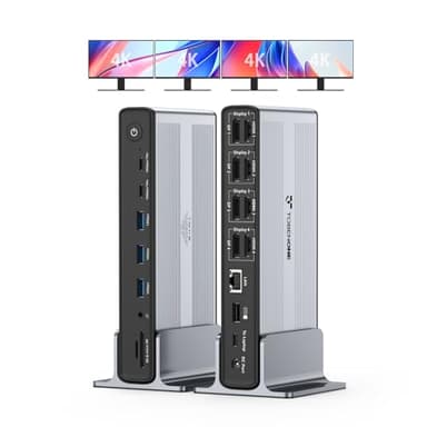 TobenONE DisplayLink Docking Station 4 Monitors, 20-in-1 Quad 4K@60Hz HDMI Display with 150W Power Supply for Thunderbolt 5/4/3, USB-C Windows,Chrome, MacBook/Mac mini(6 USB, Ethernet, SD/Micro SD)