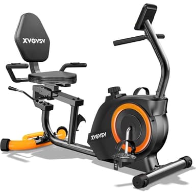 Recumbent Exercise Bike for Home Use, Quiet Recumbent Stationary Bikes for Adults & Seniors, 16-Level Resistance, Adjustable Seat, Supports 400LB, Pulse Sensors & LCD Display (Orange-Black)