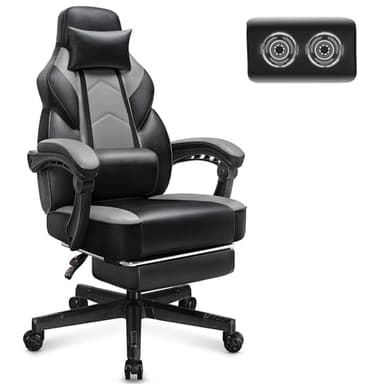 Meilocar Gaming Chair for Adult, Computer Chair with Footrest Video Game Chair Big and Tall Gaming Chair with Massage Lumbar Support, Adjustable Height and 360° Swivel Seat(Grey)