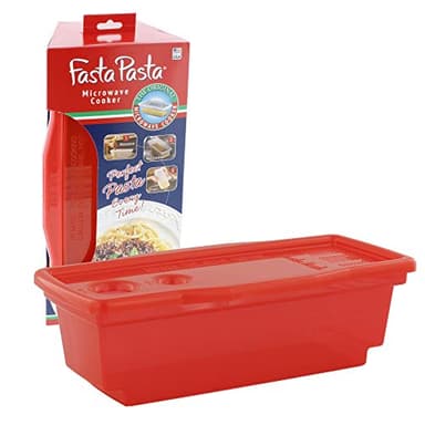 Microwave Pasta Cooker, Uncoated- The Original Fasta Pasta (Red)- Quickly Cooks up to 4 Servings- No Mess, Sticking or Waiting For Boil- Perfect Al Dente Pasta Every Time- For Dorms, Small Kitchens, or Offices