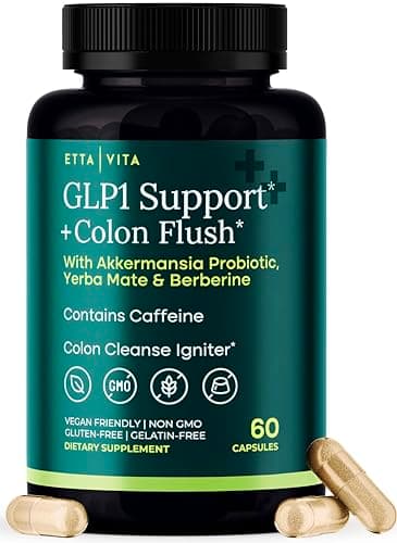 GLP-1 Support + Colon Cleanse – Weight Loss, Gut Health & Energy – Appetite Suppressant & Fat Burner – Berberine, Akkermansia Probiotic, Yerba Mate, Psyllium Husk, Senna Leaf – Women & Men, 60capsules