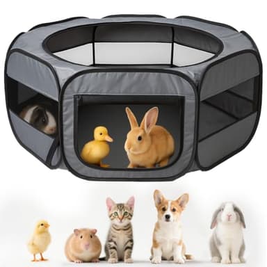 UWE Extra Large Small Animal Playpen, XL Portable Pet Playpen for Rabbit, Kitten, Guinea Pig, Hamster, Puppy – Waterproof Foldable Mesh Tent with Zipper Cover, Indoor Outdoor Use, Dark Grey