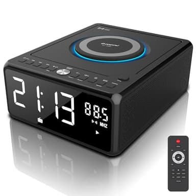 Gelielim CD Player Alarm Clock Radio, CD Players for Home, Desktop Portable CD Player with Bluetooth,10W Wireless Charging,FM/AUX/USB/Timer/Dimmer/Remote Control, Boombox Clock Radio with CD Player