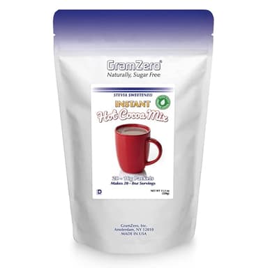 Gramzero Premium Stevia Hot Cocoa Mix | Best No Sugar Added Hot Chocolate Mix | Kosher | 20 Single Serve Packets | Each Packet Makes 8fl Oz Rich and Delicious Stevia Hot Chocolate