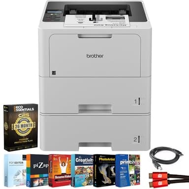 Brother HL-L6210DWT Wireless Monochrome Laser Printer, Auto Duplex, Dual Paper Trays, High-Speed Office Printer, Large Paper Capacity, 26-Month Warranty, USB Cable & Software Bundle
