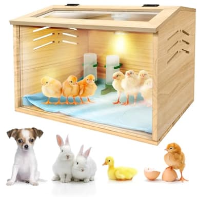 Chicken Brooder Box for Chicks & Quail with 3 Absorbent Pads, Feeder and Waterer - Adjustable Temperature Control Brooding Box for Small Chicken Coop & Quail Cage (15.7x12x12 Inches) ﻿