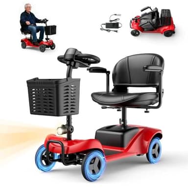 Mobility Scooter for Adults,4 Wheel Mobility Scooter,15 Miles Range,300WHBattery,300LBS Capacity,Lightweight andPortable,with LED Headlights andBasket,Charger Included（Red）