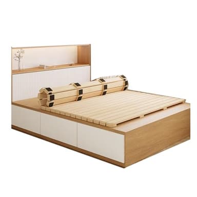 Reinforced Keel Design Bed Frame, Foldable Solid Wood Slatted Support Base,for Comfort and Convenience(WxL :47.2x74.8in/120x190cm)