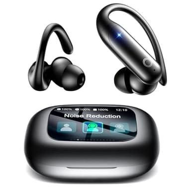 LEEMC Wireless Earbuds, Bluetooth Headphones 6.0, Ear Buds with Touch Screen, ANC ENC Noise Cancelling, 40H Bass Stereo Sound Over-Ear Earphones for iOS, Android, Sports, Workout, Black