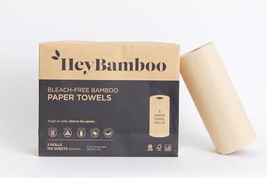 HeyBamboo Natural Brown Bamboo Paper Towels – 6 Rolls, 2-Ply, 150 Sheets Each – Strong & Absorbent, Tree-Free, Plastic-Free, Non-Toxic, FSC Certified, Sustainably Sourced
