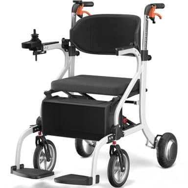 3 in 1 Electric Wheelchair & Lightweight Rollator Walker with Seat & Foldable Transport Wheel Chair for Seniors Adults, 20 Miles Long Travel Range Motorized Power Wheelchair (White)