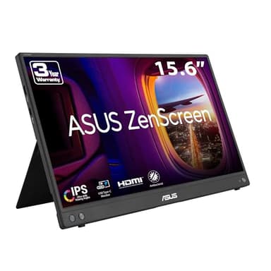 ASUS ZenScreen 16” (15.6 inch viewable) 1080P USB-C Portable Monitor (MB16AHV) - Full HD, IPS, Blue Light Filter, Anti-glare, Mini HDMI, Kickstand, Tripod Mountable, Protective Sleeve, 3 year warranty