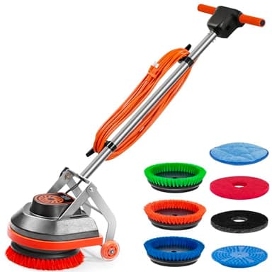 HHQ Commercial Floor Scrubber Machine with Brushes and Pads, Heavy Duty Floor Cleaner Polisher and Buffer- Deep Cleaning Tile and Grout, Hardwood Floors and Carpets without Getting on Hands and Knees