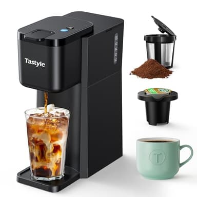 Tastyle Mini Hot and Iced Coffee Maker Single Serve, for K Cup and Ground, 6 to 14 Oz Brew Sizes, with Recipe Book, for Home, Travel, RV, Office and Dorm, Classic Black (2.0 Version)