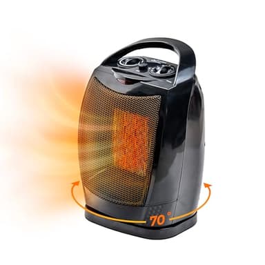 Comfort Zone 1500W Ceramic Oscillating Space Heater – Energy-Efficient Portable Electric Heater with Adjustable Thermostat, 70° Wide Oscillation & Safety Tip-Over Switch