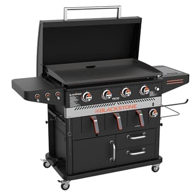 Blackstone 36” Cabinet Griddle with Air Fryer Combo & Four Burners - Stainless Steel Gas Griddle with Hood, Wheels, Two Side Shelf – Heavy Duty Outdoor Griddle Station for Backyard, Patio – 1923