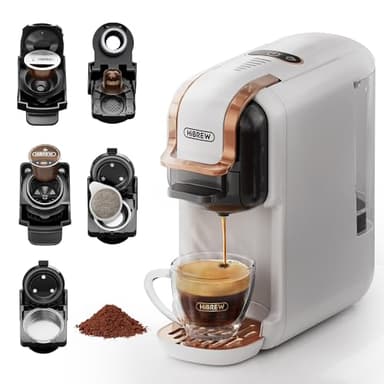 HIBREW H2B 5-in-1 Pod Coffee Maker - Compatible With 4 Coffee Capsule as Well as Espresso Powder, Makes Iced Coffee, Espresso, Cappuccino, Long Black. Hotel Kitchen Coffee Machine
