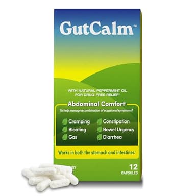 GutCalm - IBS Relief - Peppermint Oil Capsules - Bloating, Gas, Constipation and Digestive Comfort Supplement - 12/ct