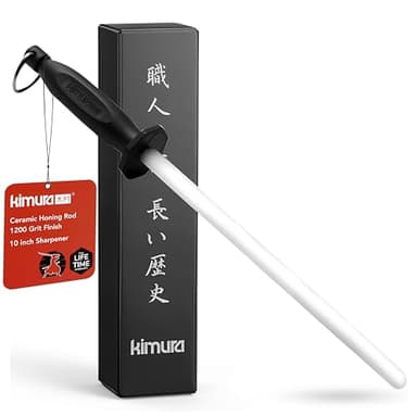 Kimura Professional Ceramic Honing Rod, 10 inch Honing Steel, Ceramic Knife Sharpener, 1200 Grit Finish, Ergonomic & Balanced Polypropylene Handle, Ideal for All Chef Knives, Japanese Gift Box