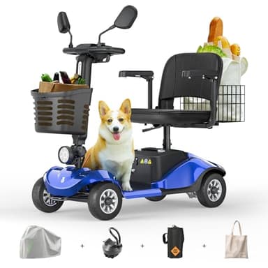 Paiseec Mobility Scooters for Seniors & Adults, Powered Mobility Scooters, 4 Wheel Foldable Mobility Scooter, All Terrain, LED Headlight & Dual Baskets, 350 lb Capacity, FDA Cleared (Blue)