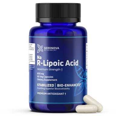 Geronova Research Bio-Enhanced R-Lipoic Acid, 600 mg Dose - 1 Month Supply - Stabilized R Alpha Lipoic Acid with Enhanced Absorption - R Lipoic Acid Supplement - 60 Capsules
