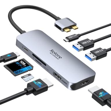 Selore Docking Station for MacBook Pro Air, USB C Hub for MacBook,Dual HDMI Adapter for USB for MacBook,Docking Station Dual Monitor for MacBook Pro Air with Dual HDMI,USB C,2 USB A,PD,SD/TF Reader