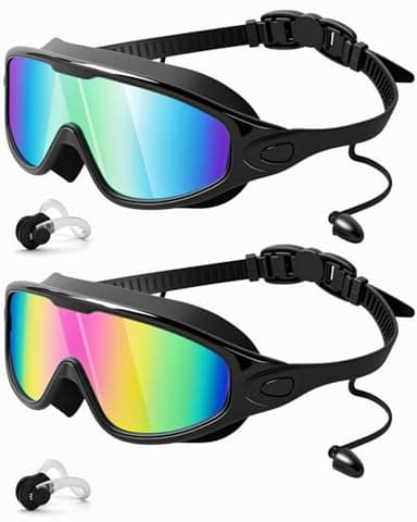 Rantizon Swim Goggles 2 Pack, Wide View Anti Fog&UV Swimming Goggles for Audlt, No Leak Pool Beach Essentials for Men Women