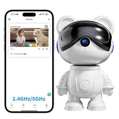 Cute Bear 2K Wireless-Smart Robot Home Security Camera - Nanny & Pet Motion Monitor, Baby Cry Detection Alarm, Privacy Mode, 5G Dual-Band, PanTilt, Full HD Night Vision, 24/7 Recording, 2-Way Audio