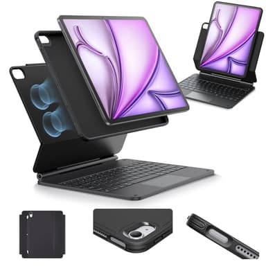 ESR for iPad Air 13 Inch Case Keyboard M4/M3/M2 (2026/2025/2024), Easy-Set Magnetic Stand, Portrait/Raised Modes, with Removable Protective Case, Black