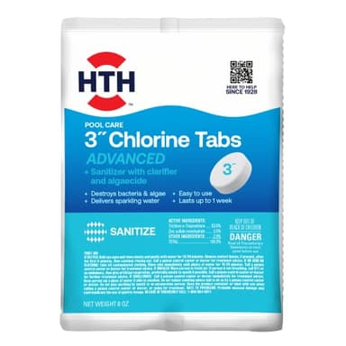 HTH 42051 Swimming Pool Care 3" Chlorine Tabs Advanced, Swimming Pool Chlorinating Sanitizer, 8oz