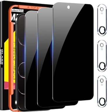 Milomdoi 3 Pack Privacy Screen Protector for iPhone Air [Phone Case Friendly for 17 Air] Accessories Private Film, 3 Pacs Tempered Glass Camera Lens Protector, with Mounting Frame for Apple Anti Spy