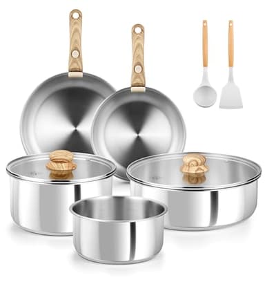 KOCH SYSTEME CS Stainless Steel Cookware Set, 18/10 Stainless Steel Pots and Pans Set 11PCS, Detachable Handle Pots and Pans for Easy Storage, Removable Handle Cooking Set, Induction Compatible