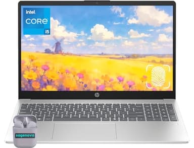HP 15.6" Business Laptop Computer, 12GB RAM 256GB SSD, 10-Core Intel Core i5, Windows 11 with Copilot AI, Fingerprint Reader, Backlit Keyboard, SageNova Earphones