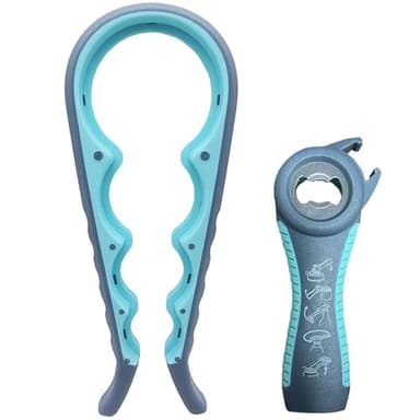 Jar Opener for Seniors with Arthritis,Jar Opener for Weak Hands,5-in-1 Bottle Opener,4-in-1 Can Opener (A-Blue)