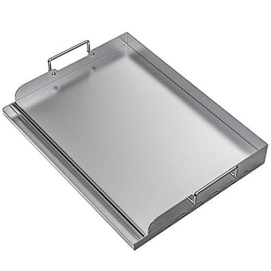 Skyflame Universal Stainless Steel Griddle Flat Top Plate with Even Heating Bracing for BBQ Charcoal/Gas Grills, Camping, Tailgating, and Parties 17" x 13"