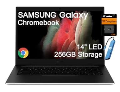 Samsung Galaxy Chromebook Go Laptop (14" LED, Intel Celeron N4500, 256GB Storage (128GB eMMC + 128GB SD Card)) Home & Student, 12-Hr Long Battery, Spill-Resistant, Webcam, Wi-Fi 6, IST HUB, Chrome OS